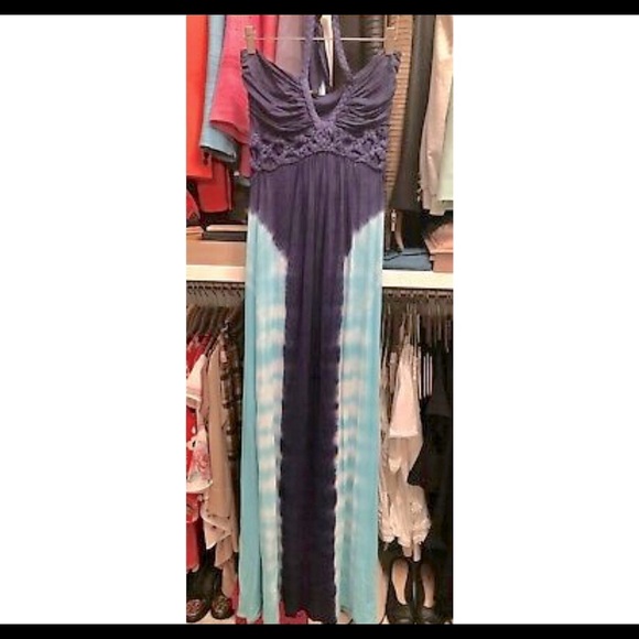 SKY Blue Tie Dye Halter Maxi Dress Sz S - Picture 4 of 7